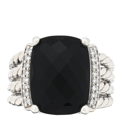 David Yurman Sterling Silver Diamond Black Onyx 16mm Wheaton Ring 54 7 1 of 4