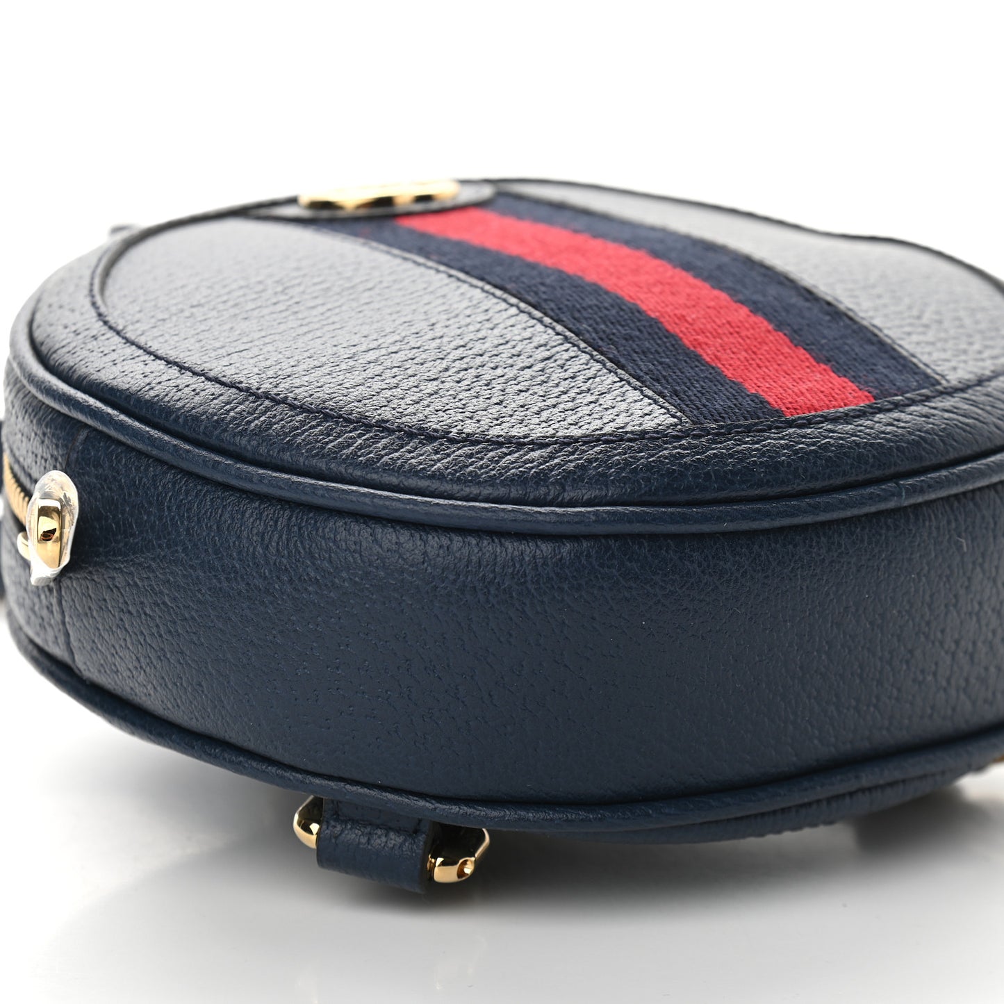 Textured Calfskin Web Mini Ophidia Round Backpack Blue Agata