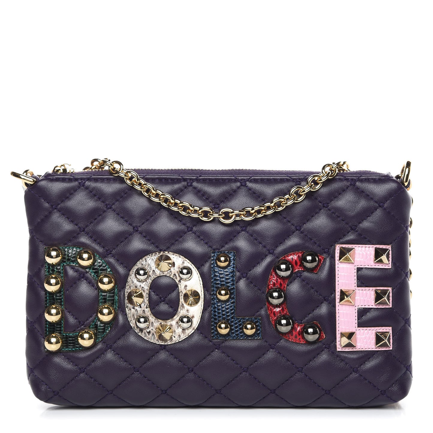 Lambskin Watersnake Embellished Pochette Violet