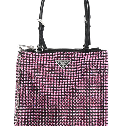 Prada Satin Crystal Metal Triangle Logo Chain Crossbody Handbag Rosa 7 of 9