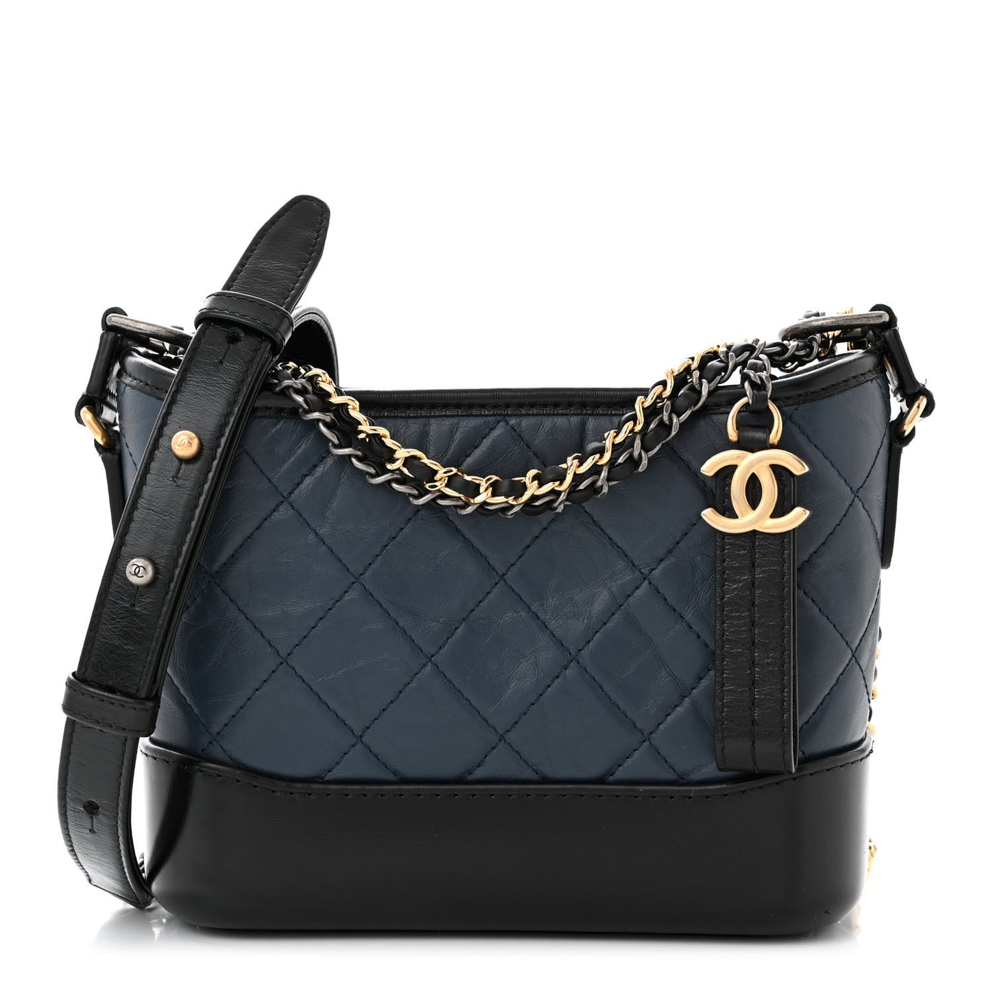 Aged Calfskin Quilted Small Gabrielle Hobo Navy Black