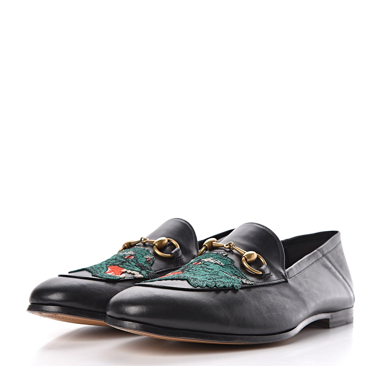 Gucci Lambskin Wolf Embroidered Mens Brixton Horsebit Loafers 7.5 Black 3 of 10