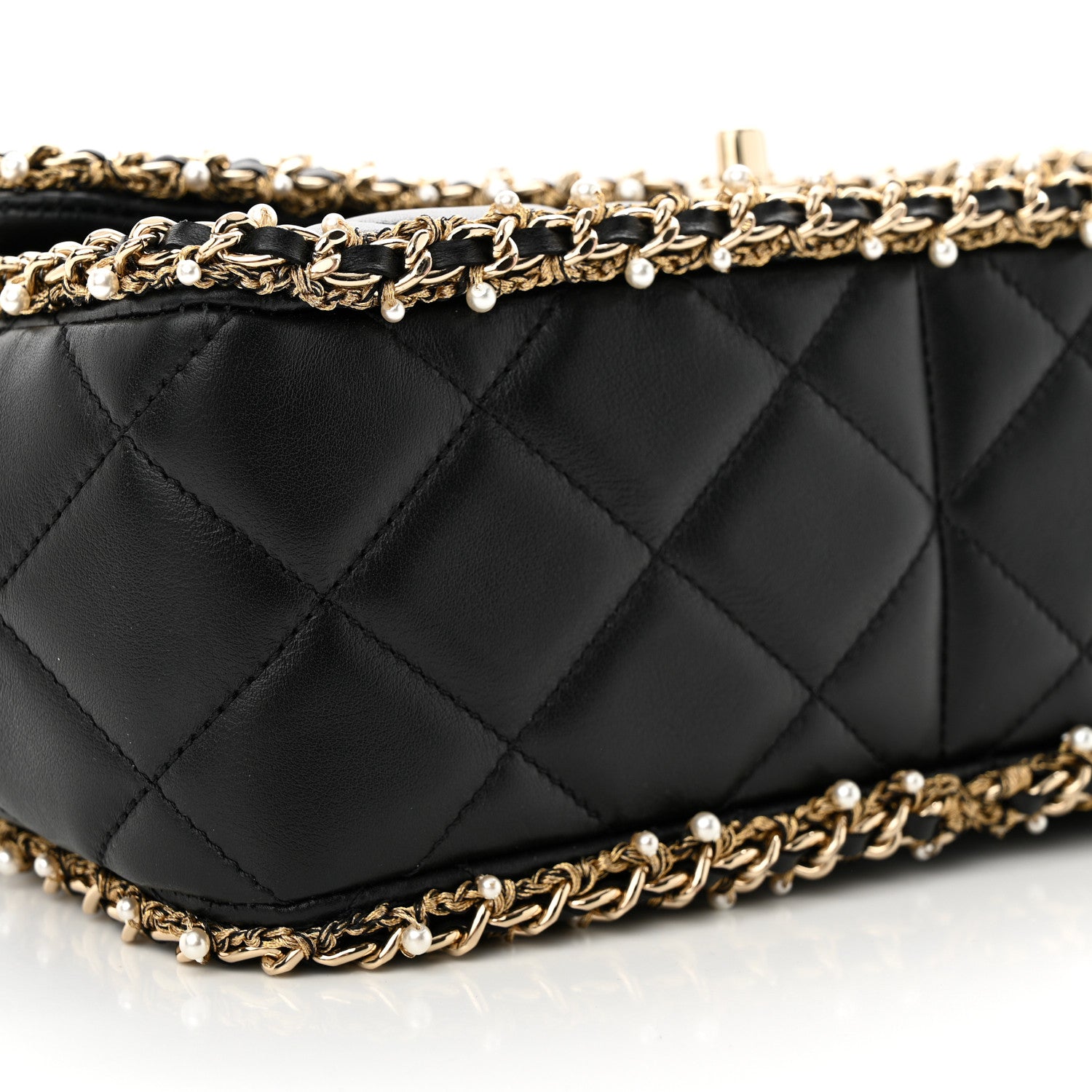 Chanel Lambskin Quilted Pearl Edge Rectangular Flap Bag Black 9 of 11