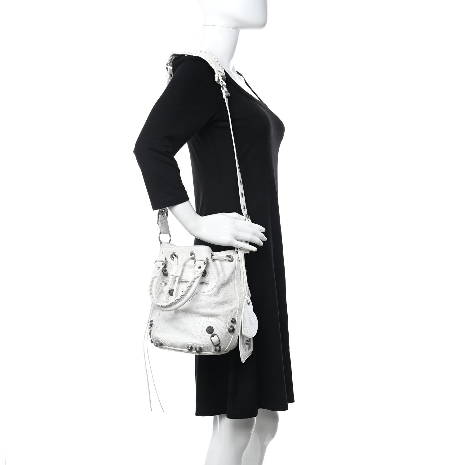 Balenciaga Agneau Arena Small Le Cagole Bucket Bag Optic White 2 of 9