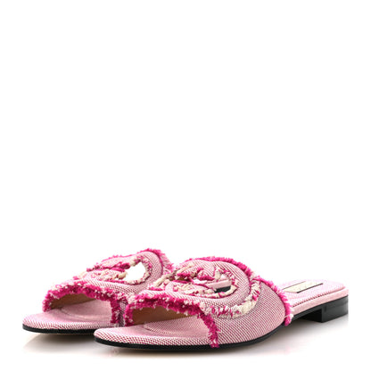 Gucci Fringed Canvas Interlocking G Cut Out Slide Sandals 41 Princess Fuxia Natural 4 of 10