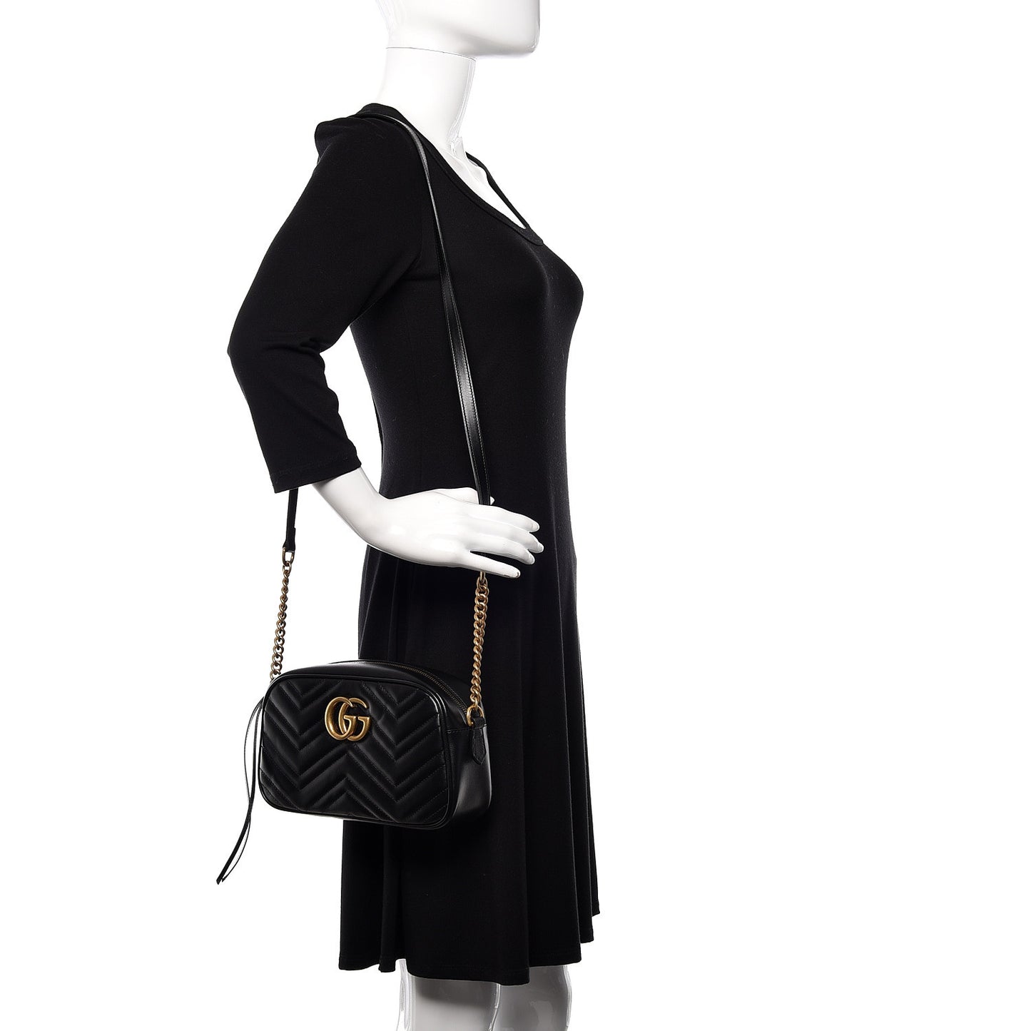 Calfskin Matelasse Small GG Marmont Chain Shoulder Bag Black