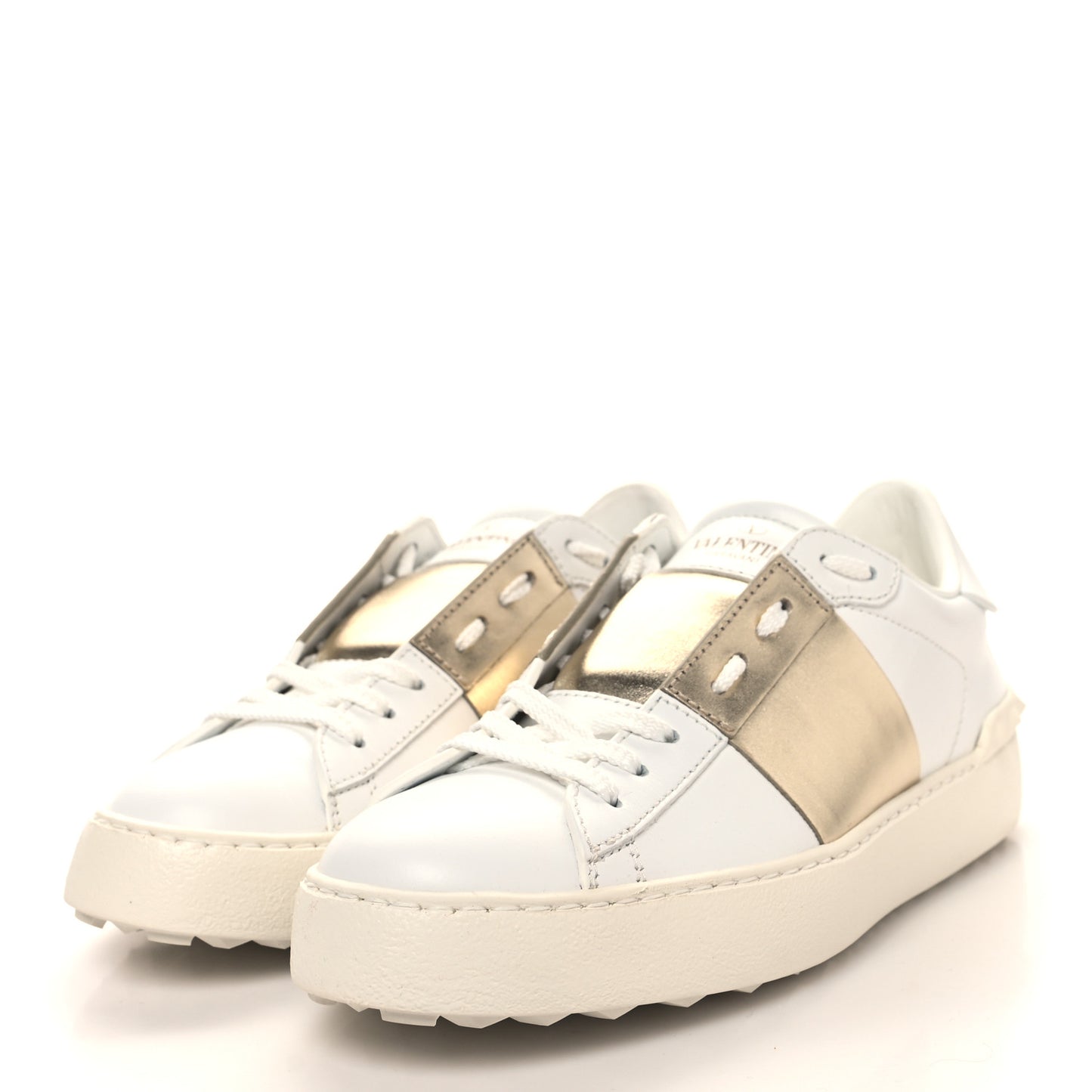 Calfskin Rockstud Open Sneakers 36 White Pewter