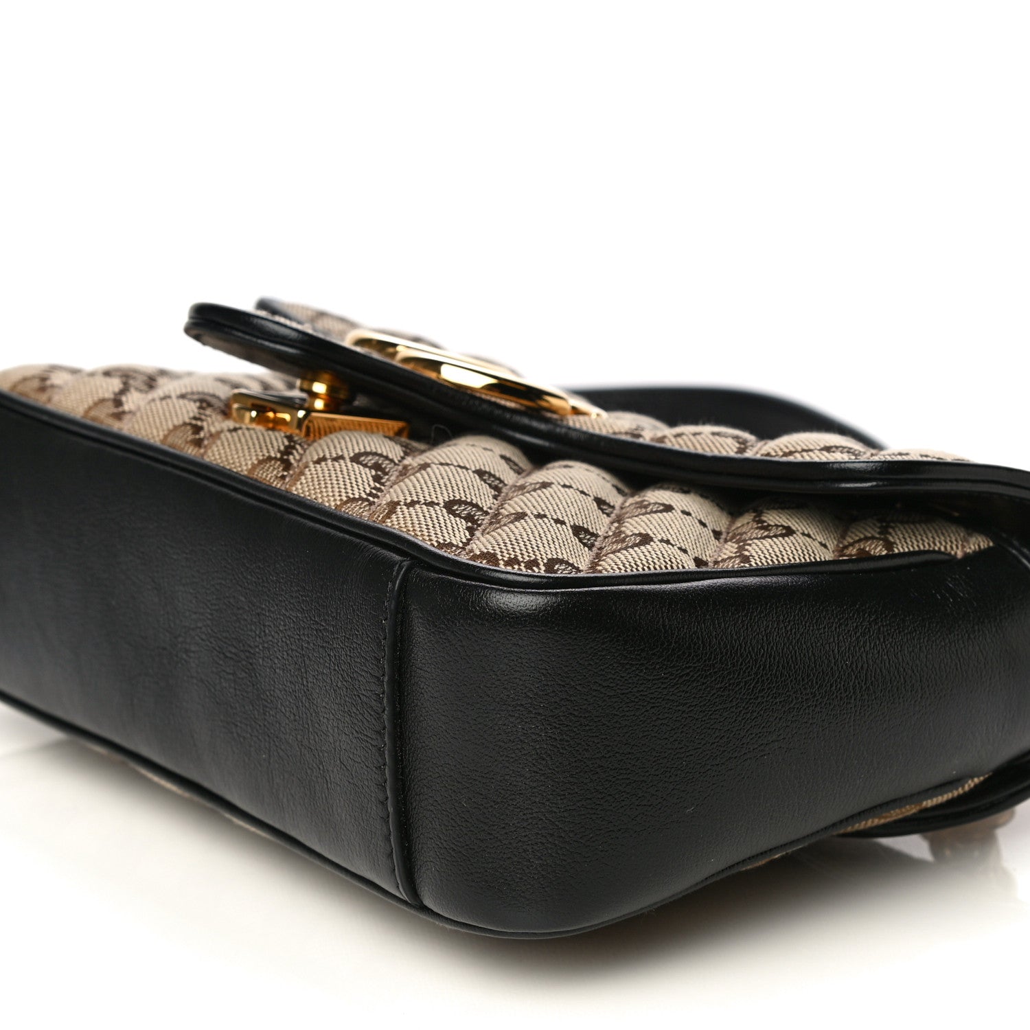 Gucci Monogram Matelasse Diagonal Mini GG Marmont Shoulder Bag Beige Black 10 of 15