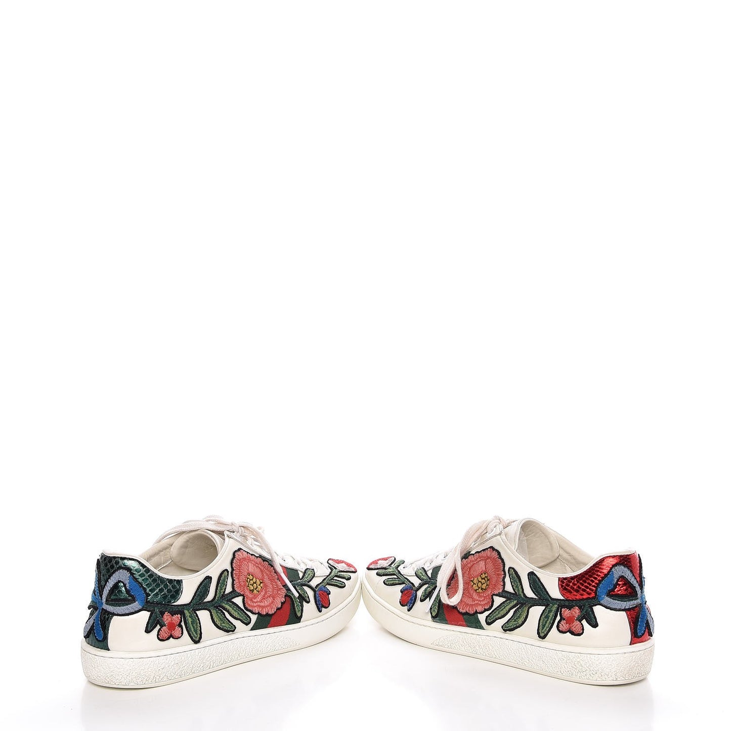 Calfskin Web Floral Embroidered Ace Sneakers 36.5 White