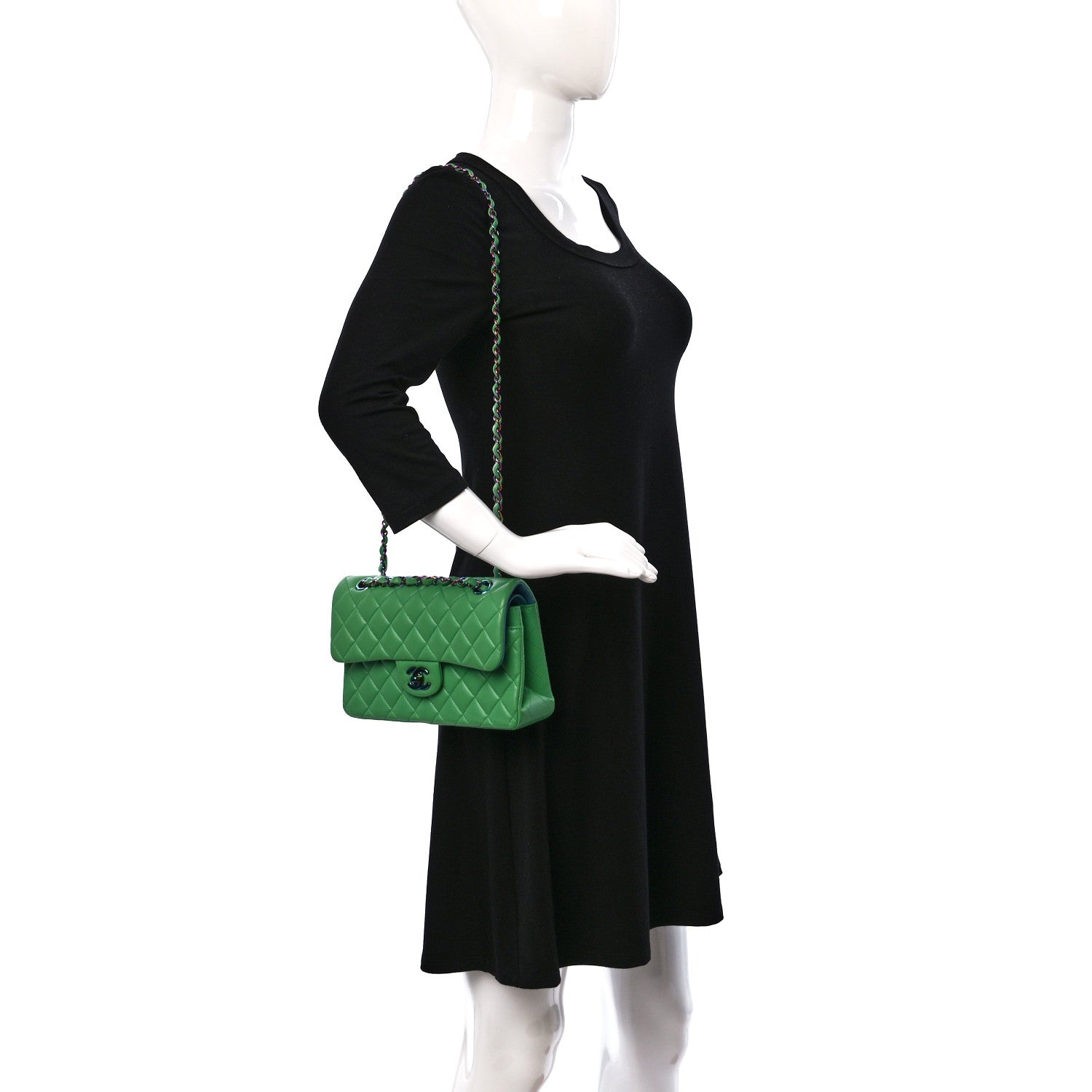 Chanel Lambskin Quilted Small Double Flap Green Blue 2 of 9