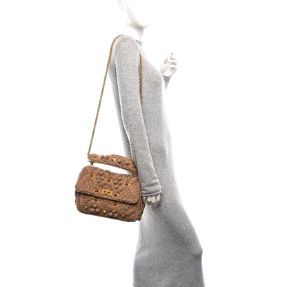 Valentino Garavani Cashmere Large Roman Stud Shoulder Bag Saddle Brown 2 of 10