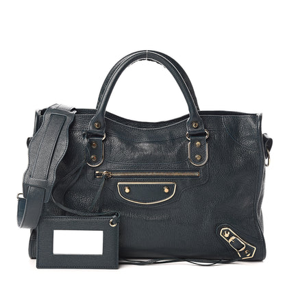 Balenciaga Chevre Gold Metallic Edge Hardware City Bleu Paon 1 of 12
