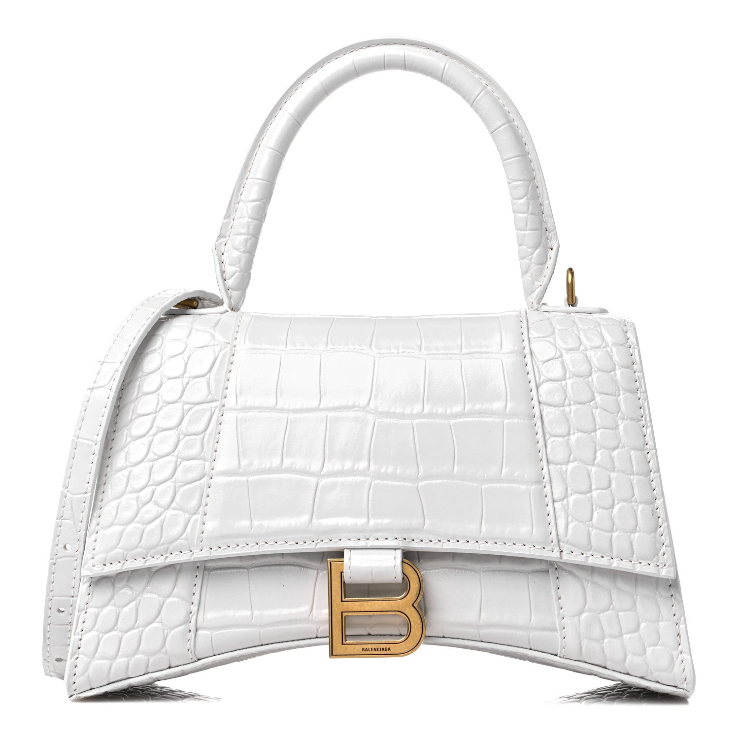 Balenciaga Shiny Calfskin Crocodile Embossed Small Hourglass Top Handle Bag White 1 of 11