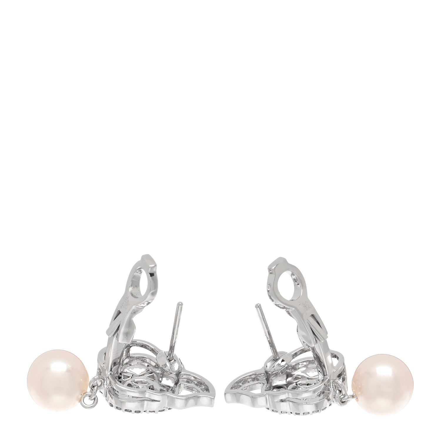 Chanel 18K White Gold Diamond Pearl Camelia Drop Earrings 3 of 4