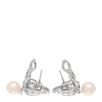 Chanel 18K White Gold Diamond Pearl Camelia Drop Earrings 3 of 4