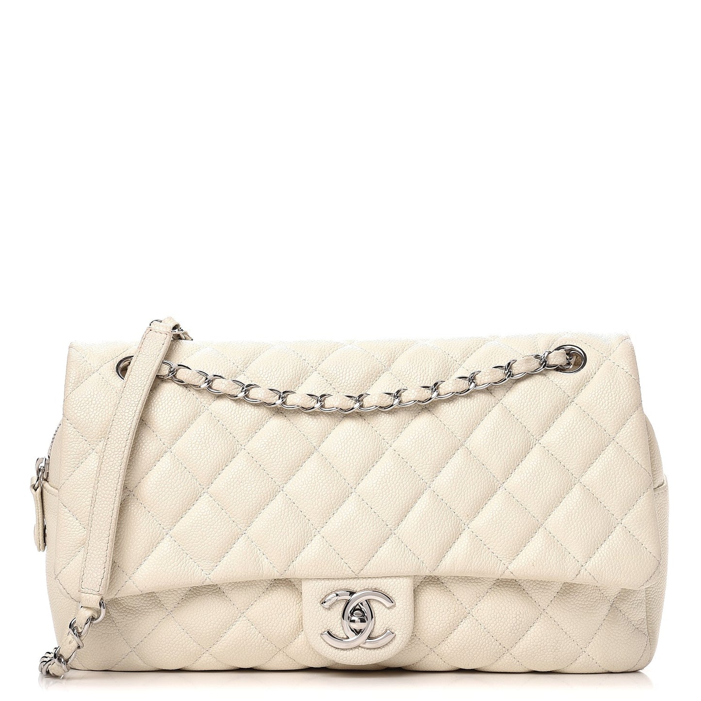 Caviar Quilted Jumbo Easy Flap Dark White