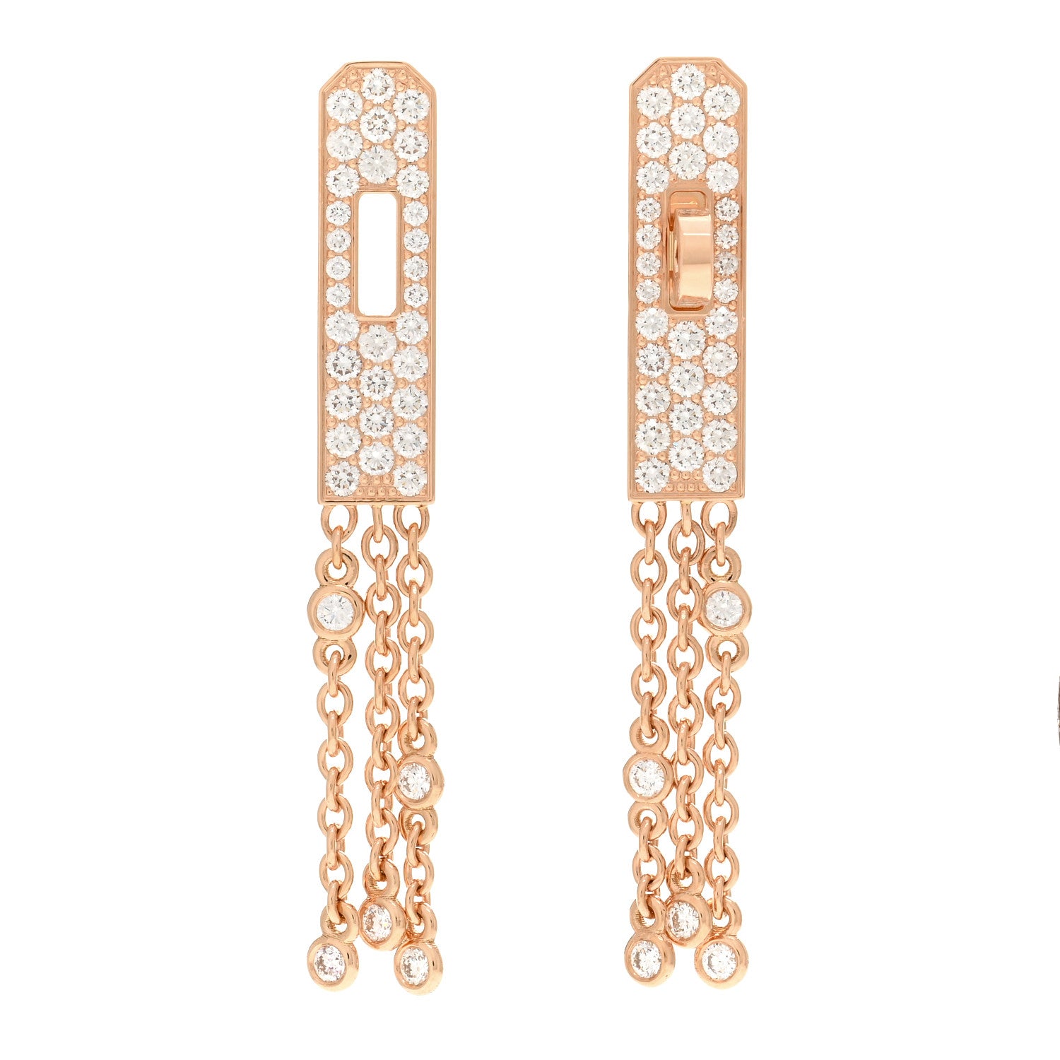 Hermes 18K Rose Gold Diamond Kelly Gavroche Pave Earrings 1 of 5