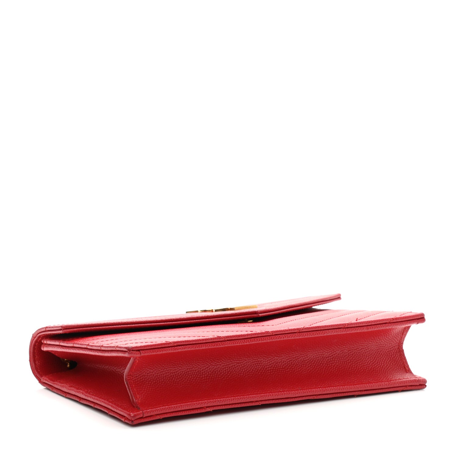 Saint Laurent Grain De Poudre Matelasse Chevron Monogram Envelope Chain Wallet New Red 4 of 11