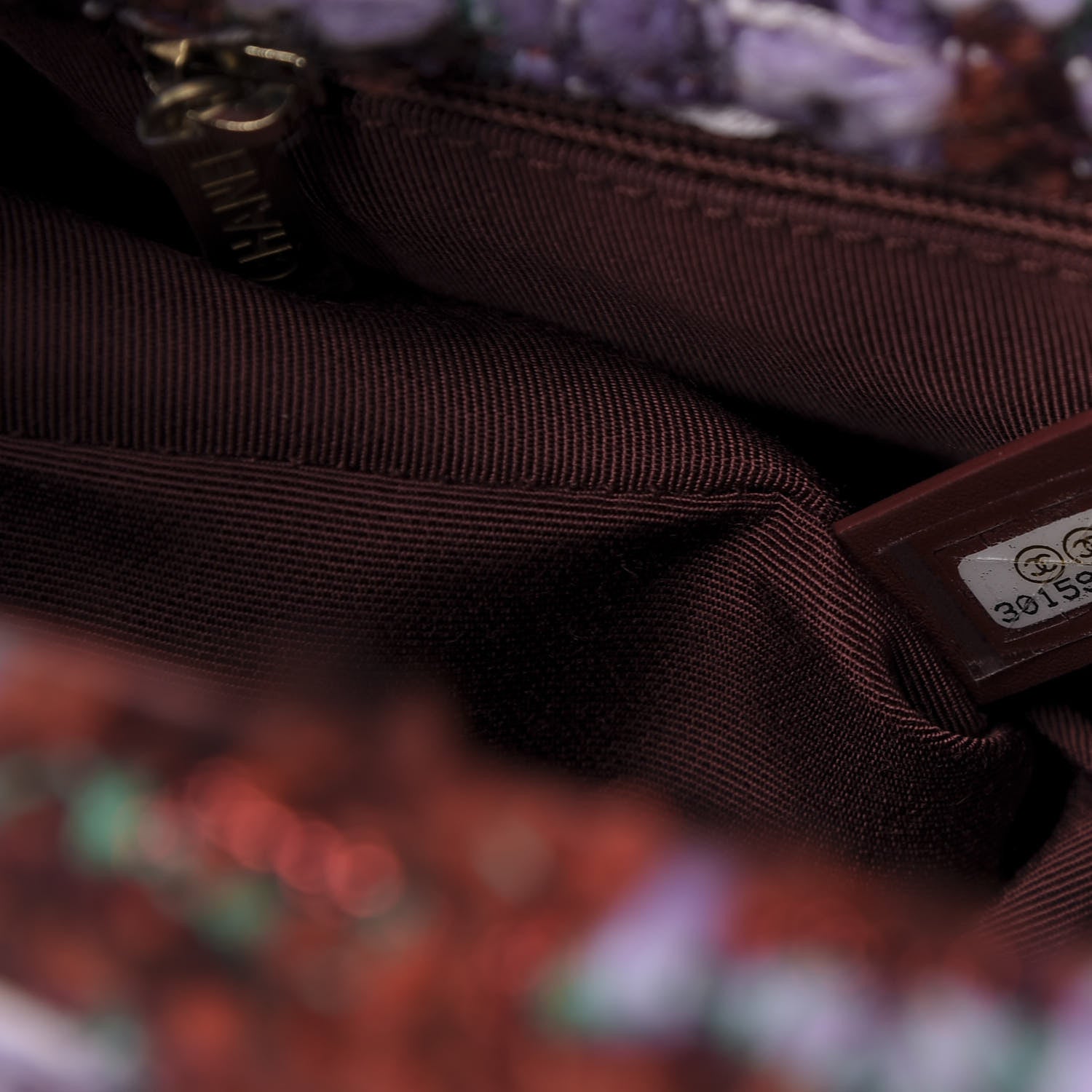 Chanel Tweed Quilted Large 19 Flap Red Purple Green 9 of 10
