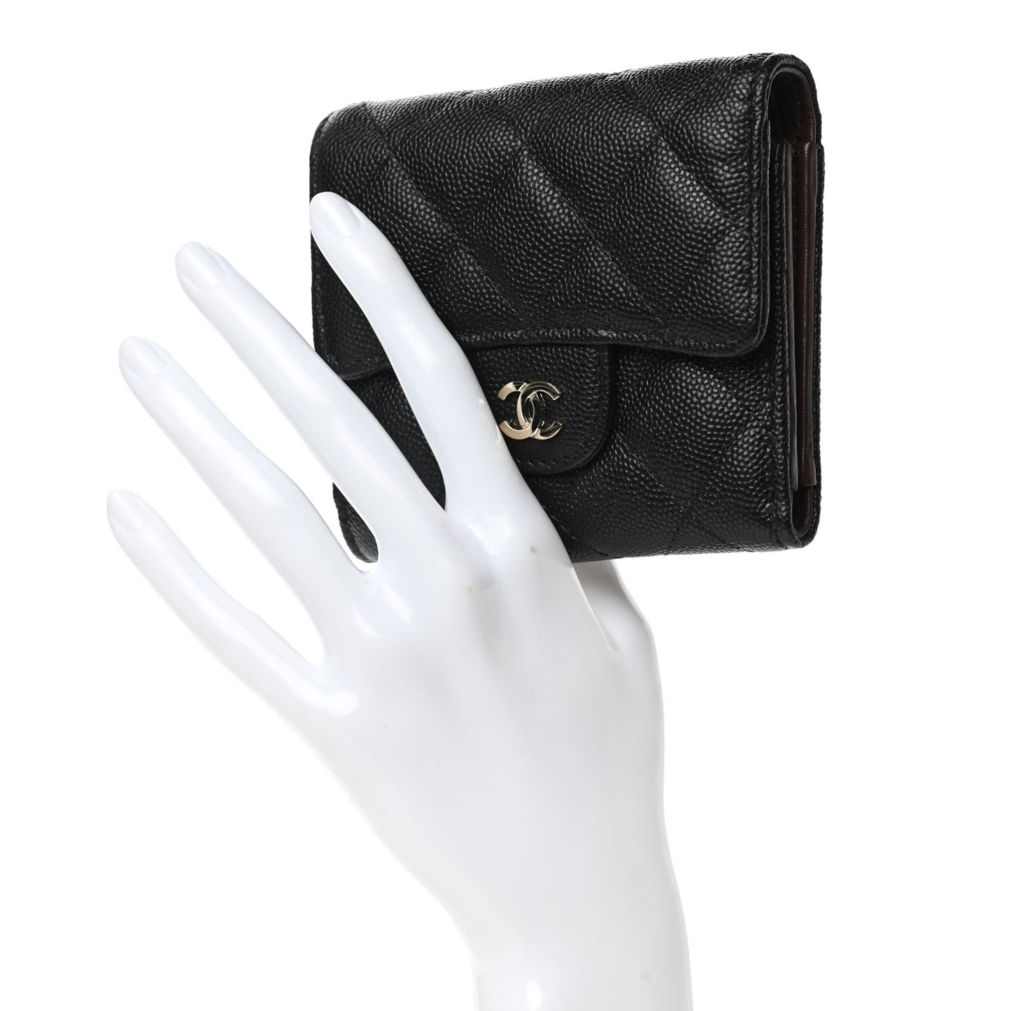 Caviar Quilted Compact Flap Wallet Black