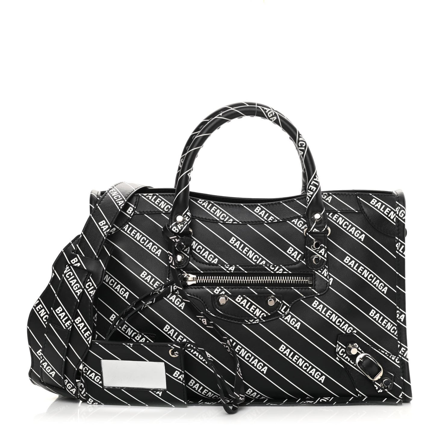 Veau Allover Logo Classic Silver Hardware S City Black White