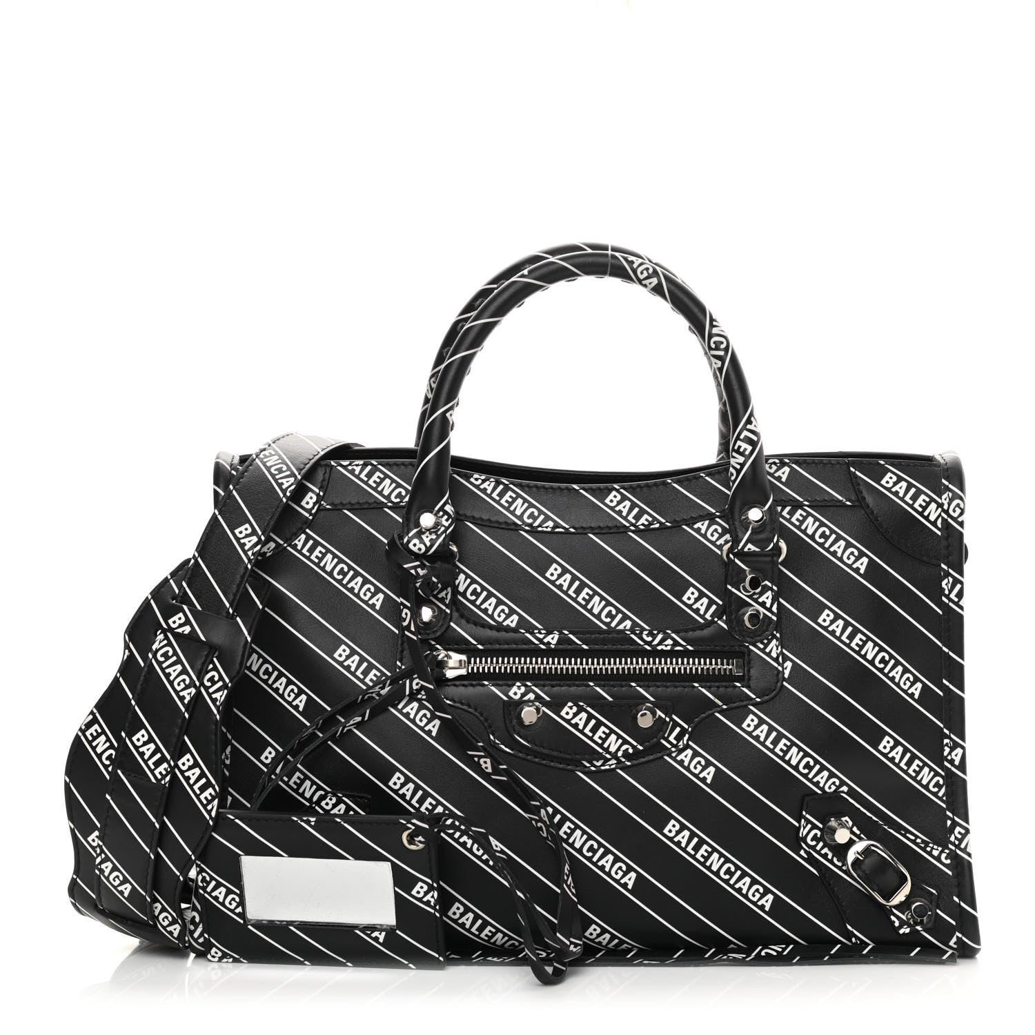 Balenciaga Veau Allover Logo Classic Silver Hardware S City Black White 1 of 10