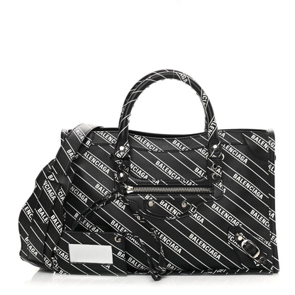 Balenciaga Veau Allover Logo Classic Silver Hardware S City Black White 1 of 10