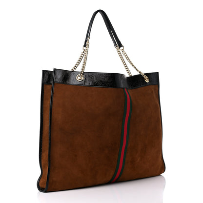 Gucci Suede Patent Maxi Rajah Chain Tote Nocciola Black 4 of 14