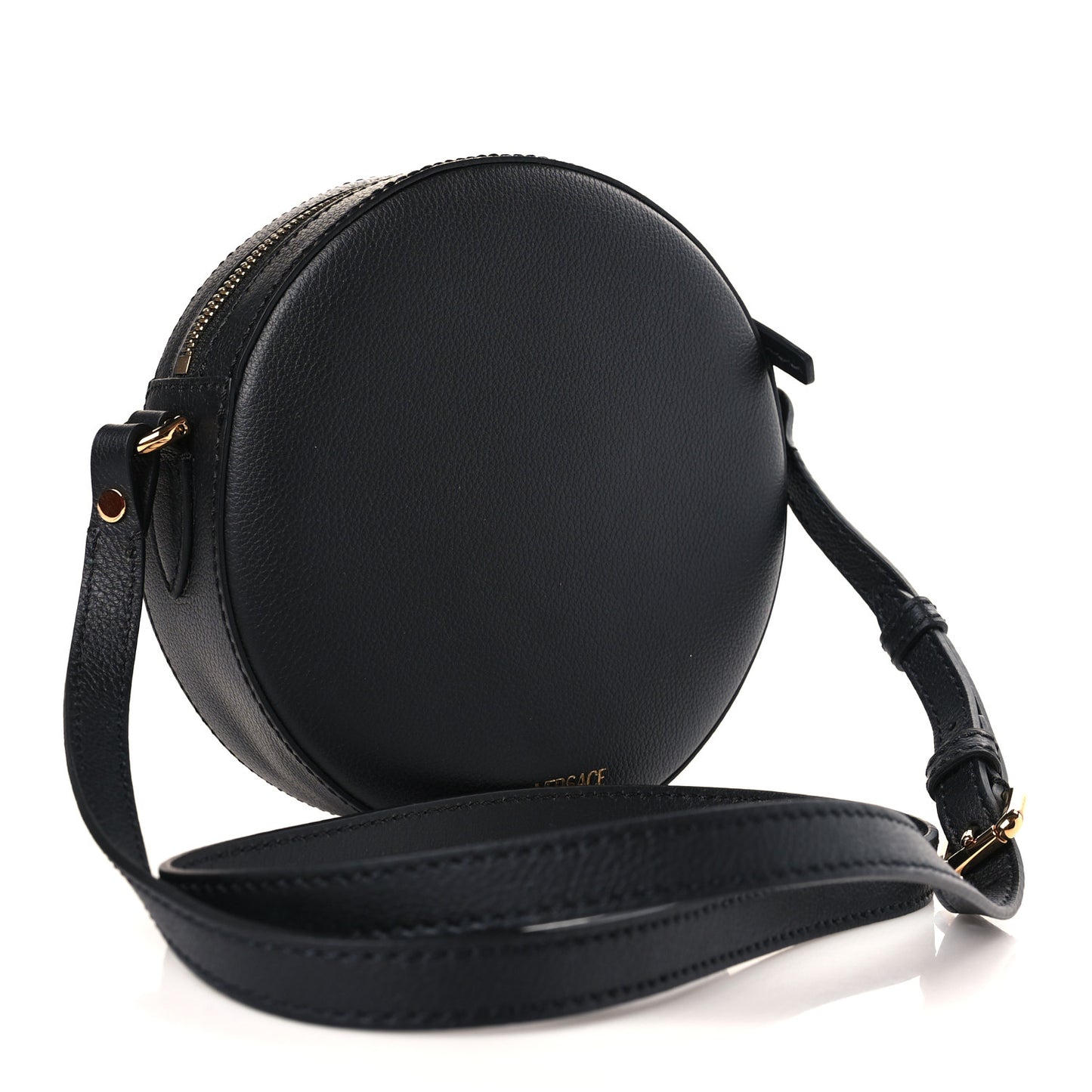 Grained Calfskin Mini La Medusa Disco Round Crossbody Bag Black