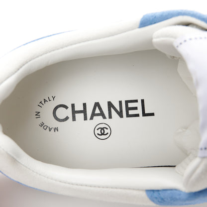 Chanel Suede Kidskin Womens CC Sneakers 37.5 White Blue 8 of 10