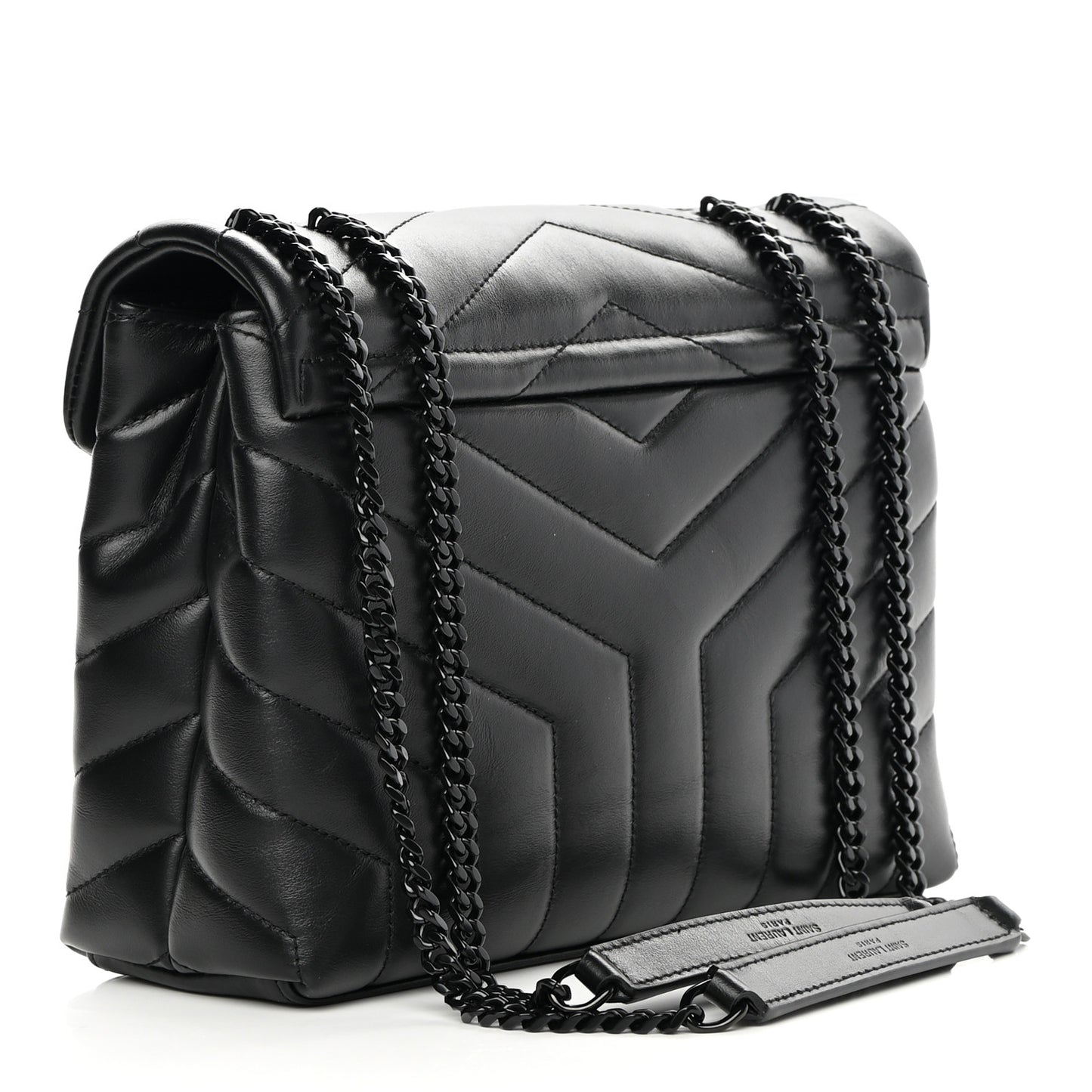 Calfskin Y Quilted Monogram Monochrome Small Loulou Chain Satchel Black