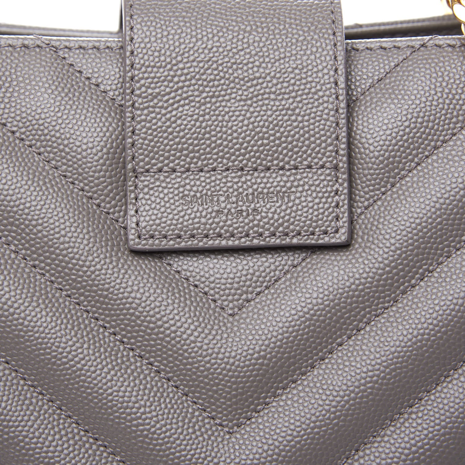 Saint Laurent Grain De Poudre Matelasse Chevron Monogram Shopping Bag Fog 14 of 14