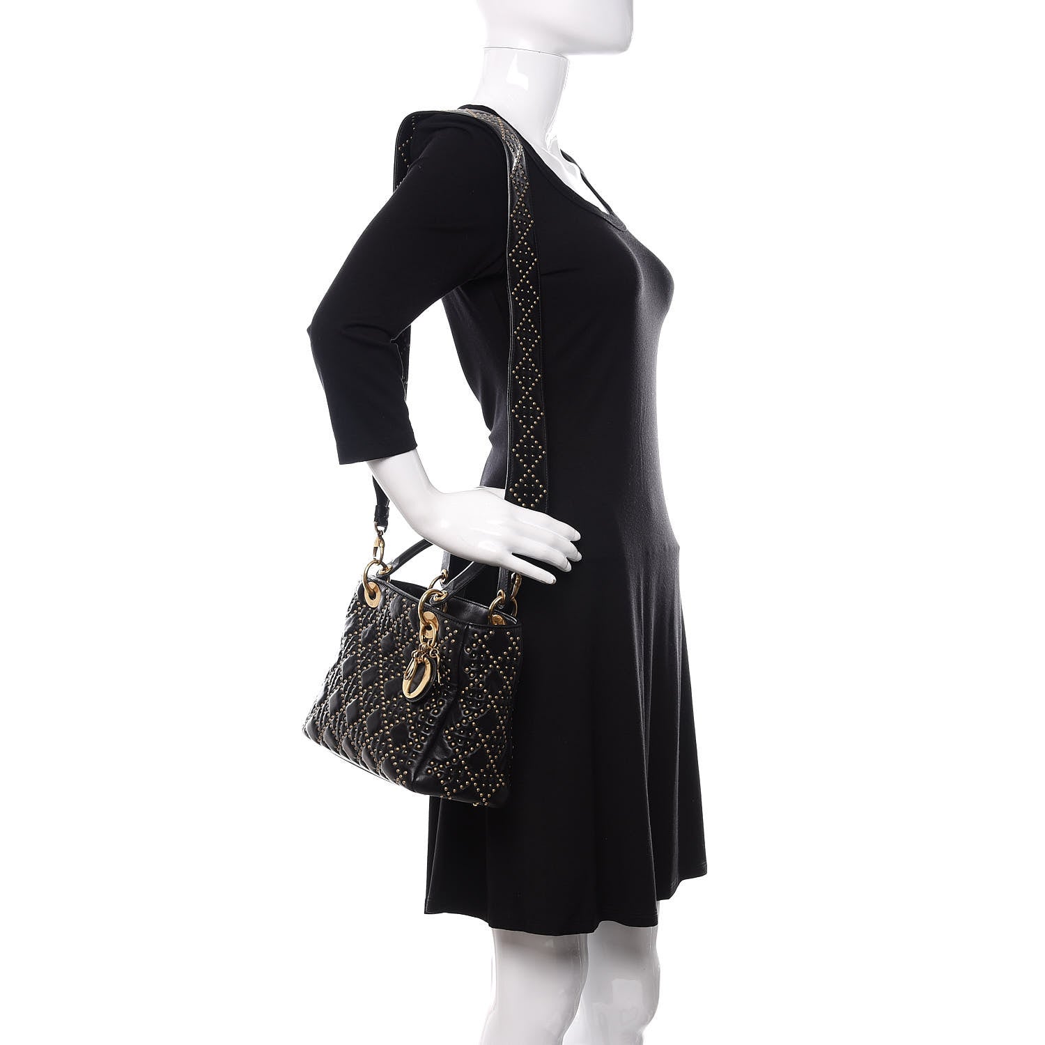 Christian Dior Calfskin Cannage Studded Medium Supple Lady Dior Black 2 of 12