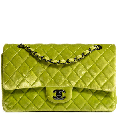 Chanel Velvet Quilted Medium Double Flap Green 1 of 8