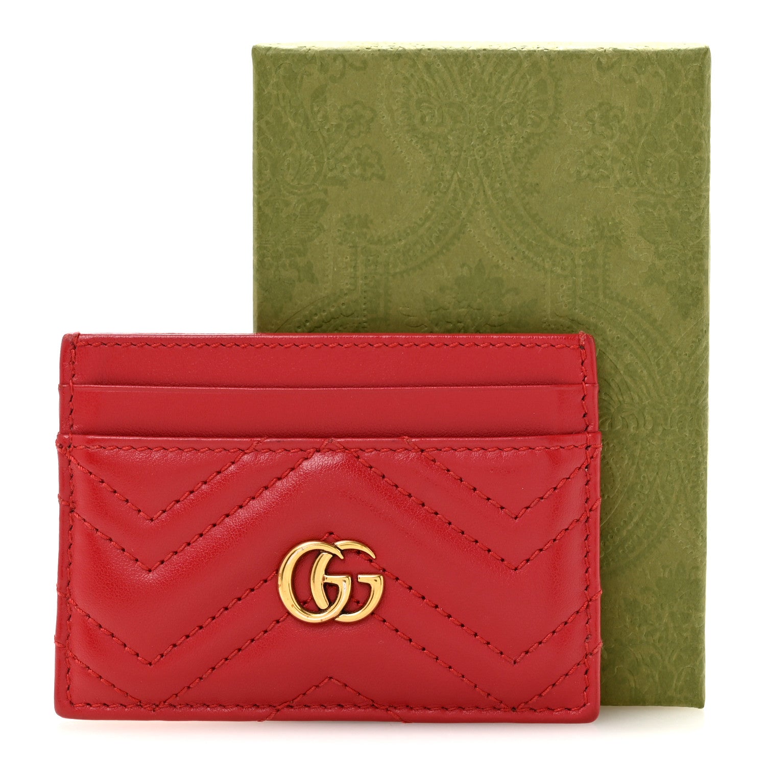 Gucci Calfskin Matelasse GG Marmont Card Holder Hibiscus Red 10 of 10