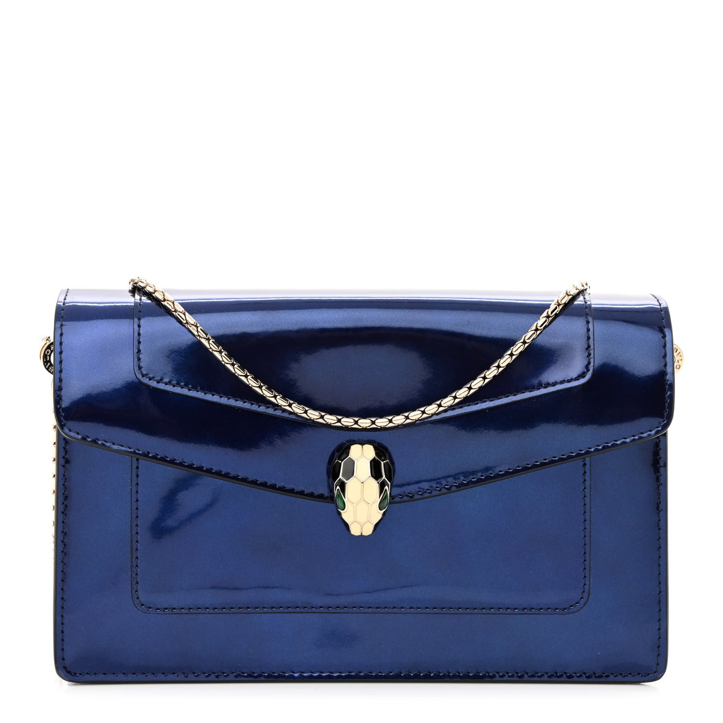 Metallic Serpenti Forever Chain Wallet Dark Blue
