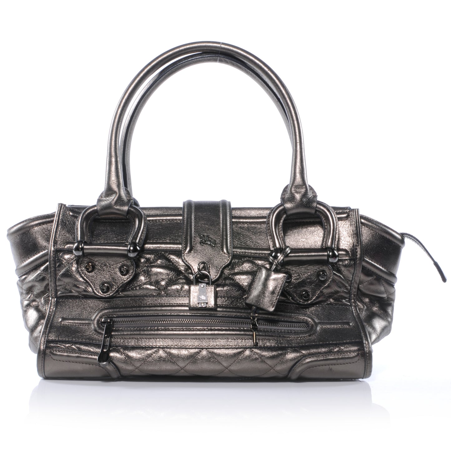 Leather Quilted Large Manor Tote Nickel