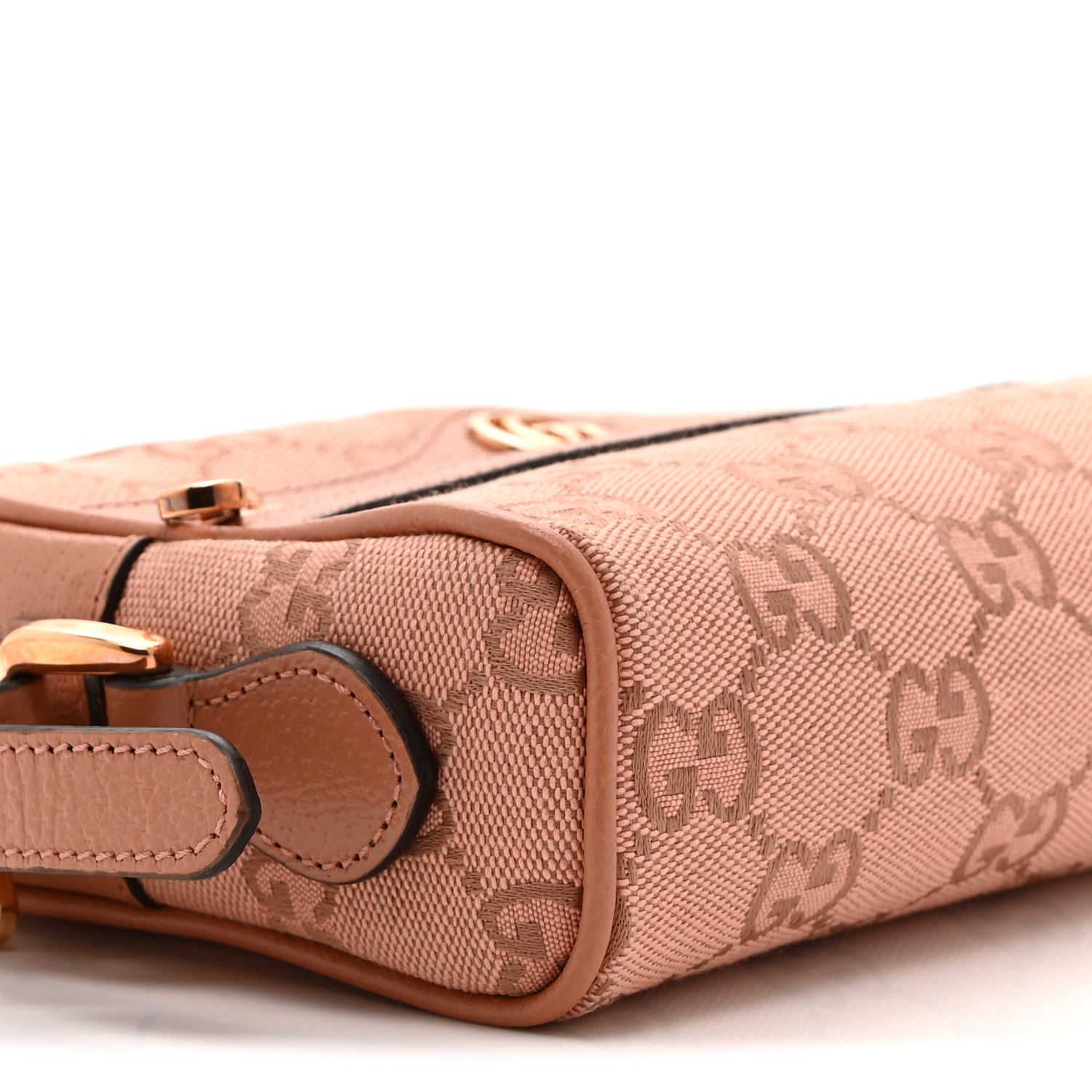 Gucci Monogram Textured Dollar Calfskin Mini Ophidia Shoulder Bag Cloche Rose Pink 9 of 10
