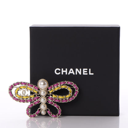 Chanel Lambskin Chain Pearl CC Butterfly Brooch Pink Yellow Gold 5 of 5