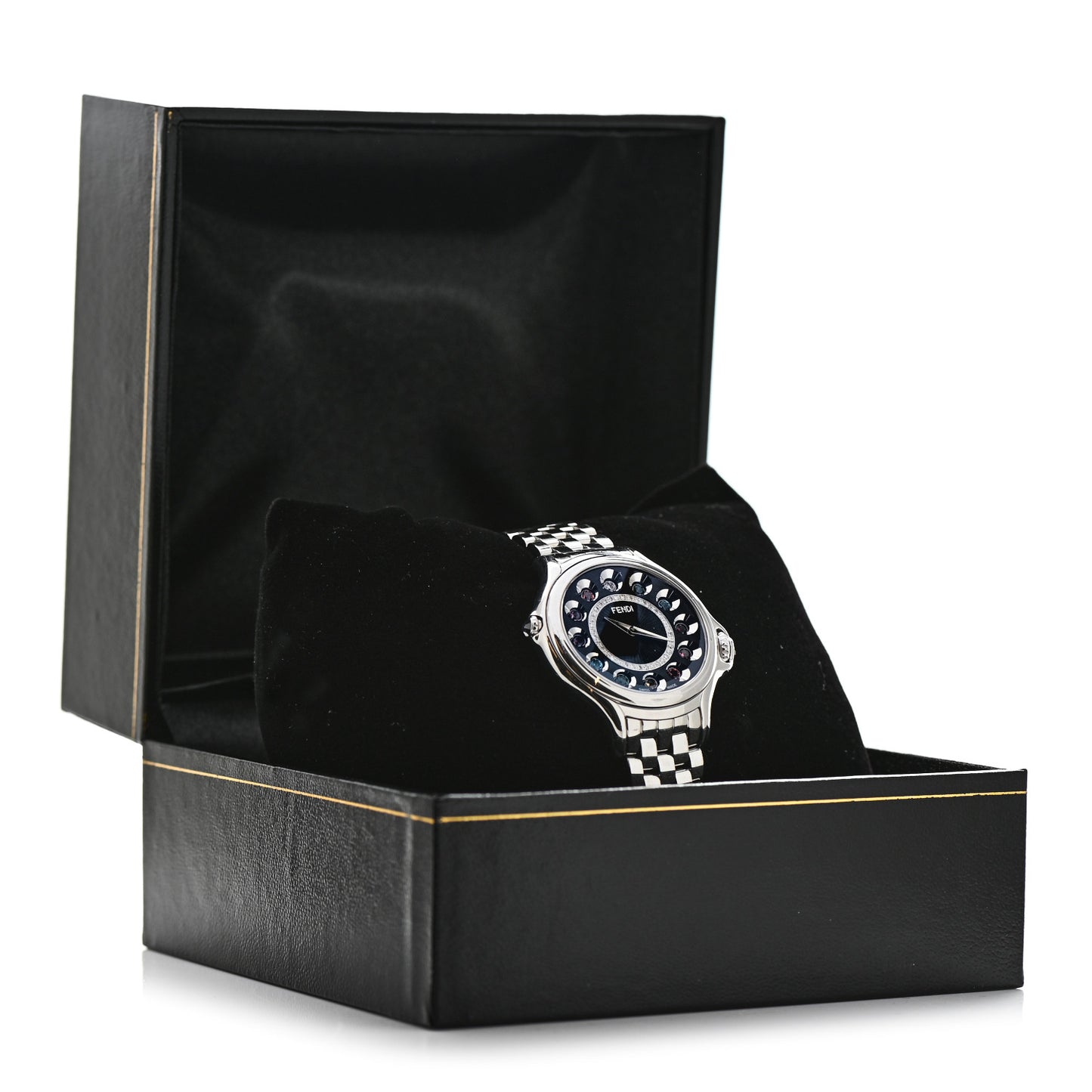 Stainless Steel Diamond Topaz 33mm Crazy Carats Quartz Watch Black
