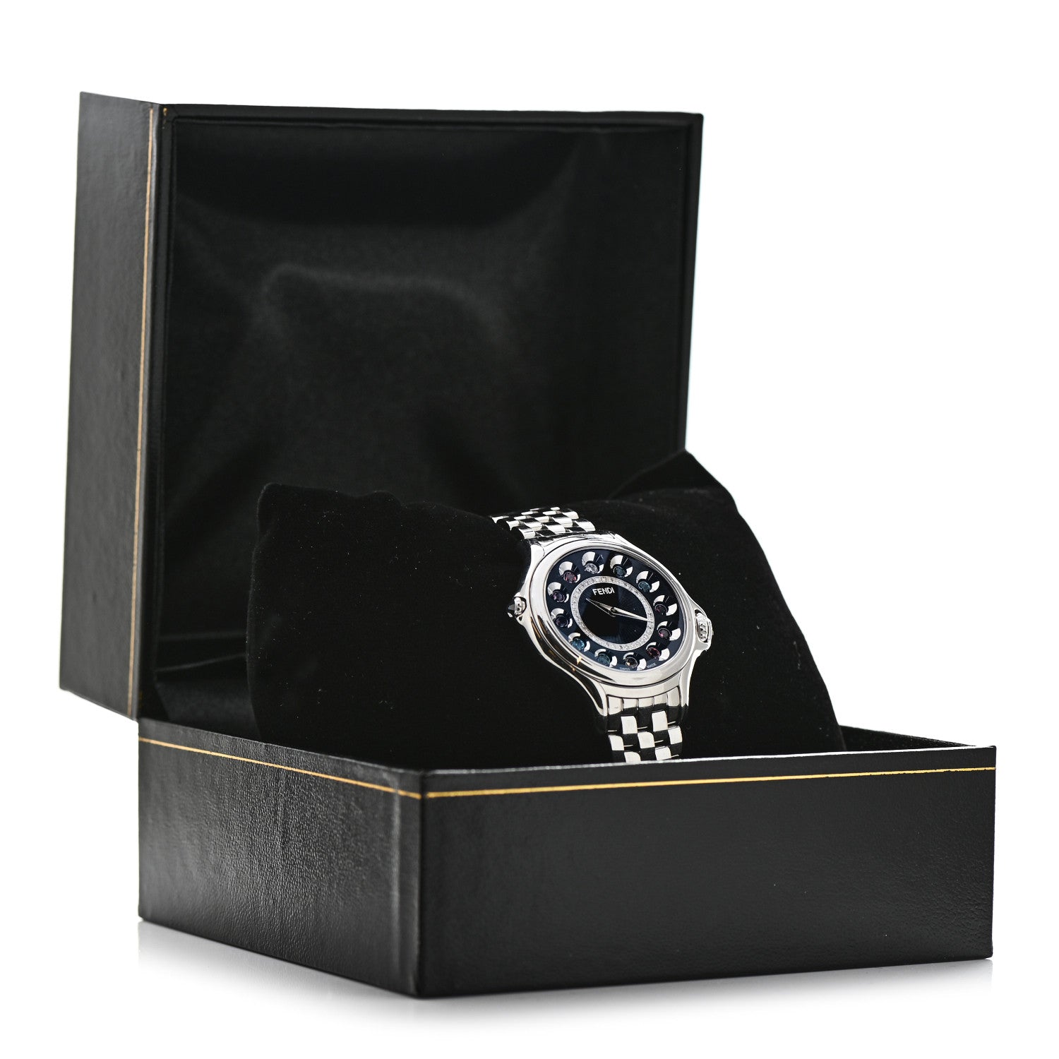 Fendi Stainless Steel Diamond Topaz 33mm Crazy Carats Quartz Watch Black 7 of 7