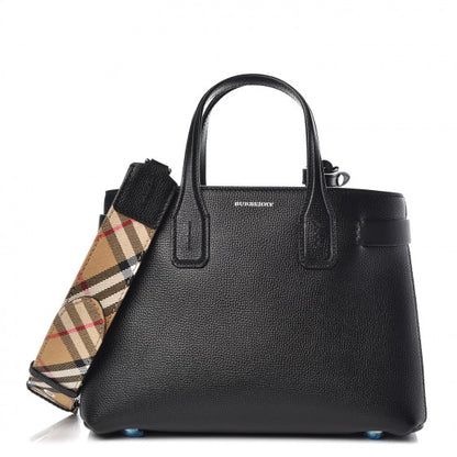 Burberry Grainy Calfskin House Check Small Banner Tote Black 1 of 7