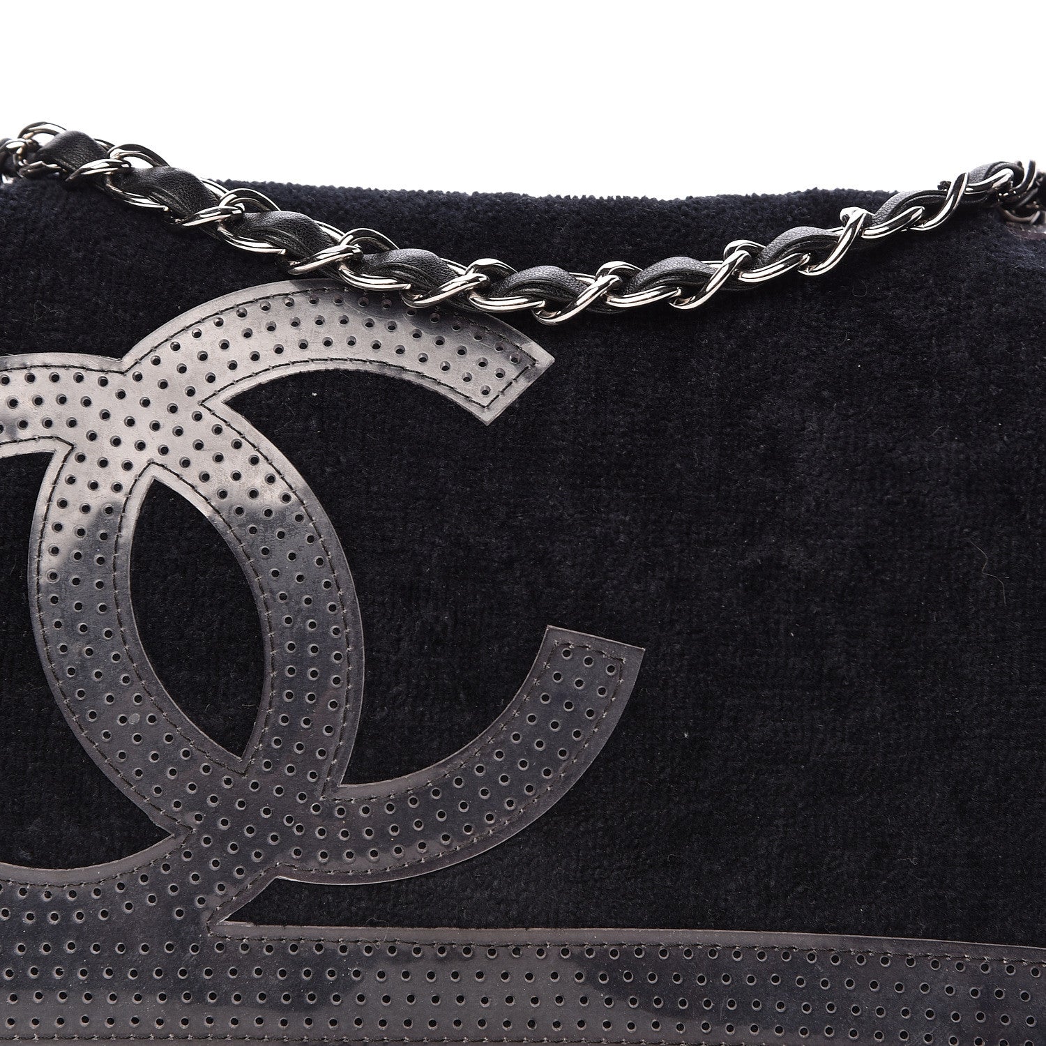 Chanel Terry Cotton PVC Perforated CC Flap Black 8 of 10