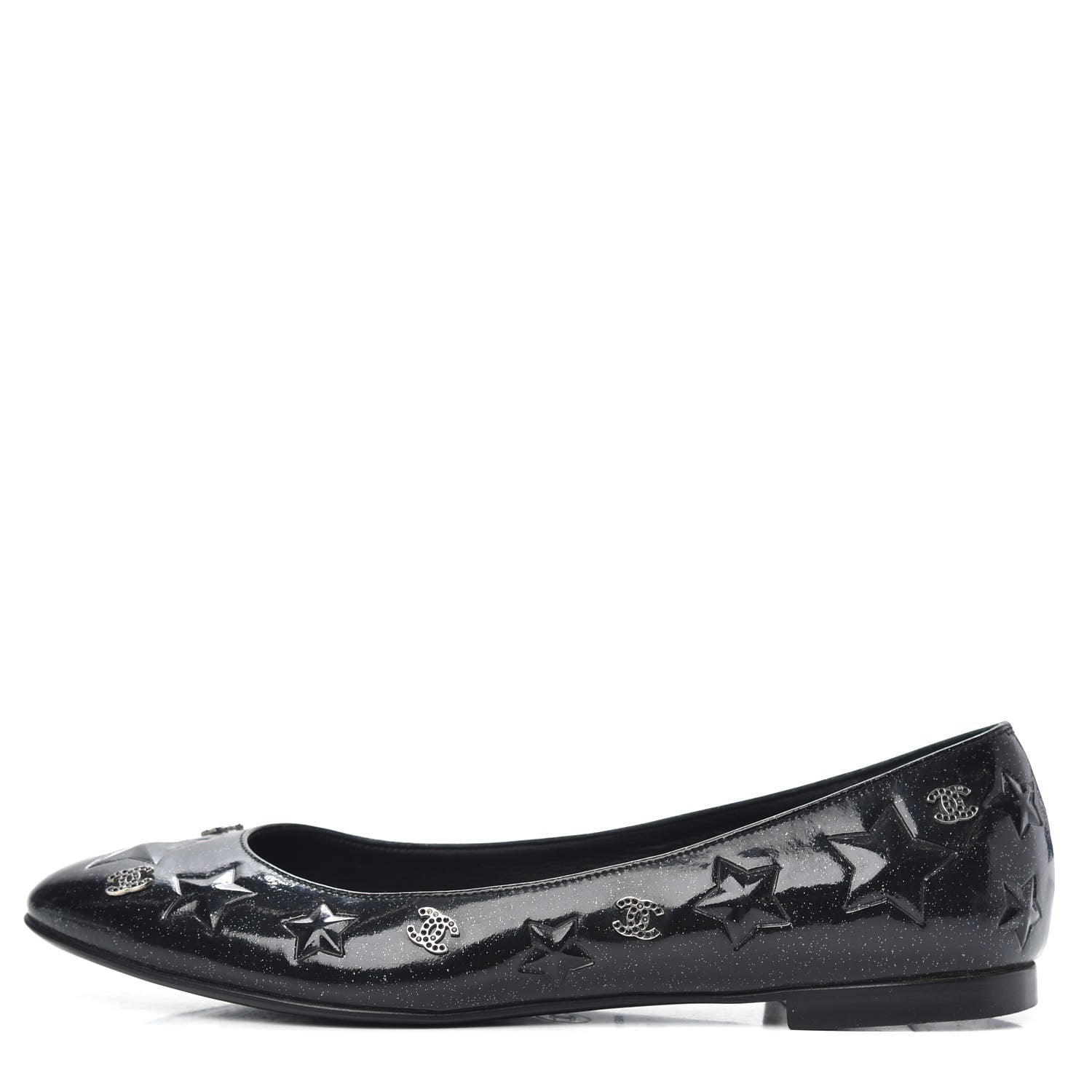Chanel Patent Glitter CC Star Embossed Ballerina Flats 38 Black 1 of 10