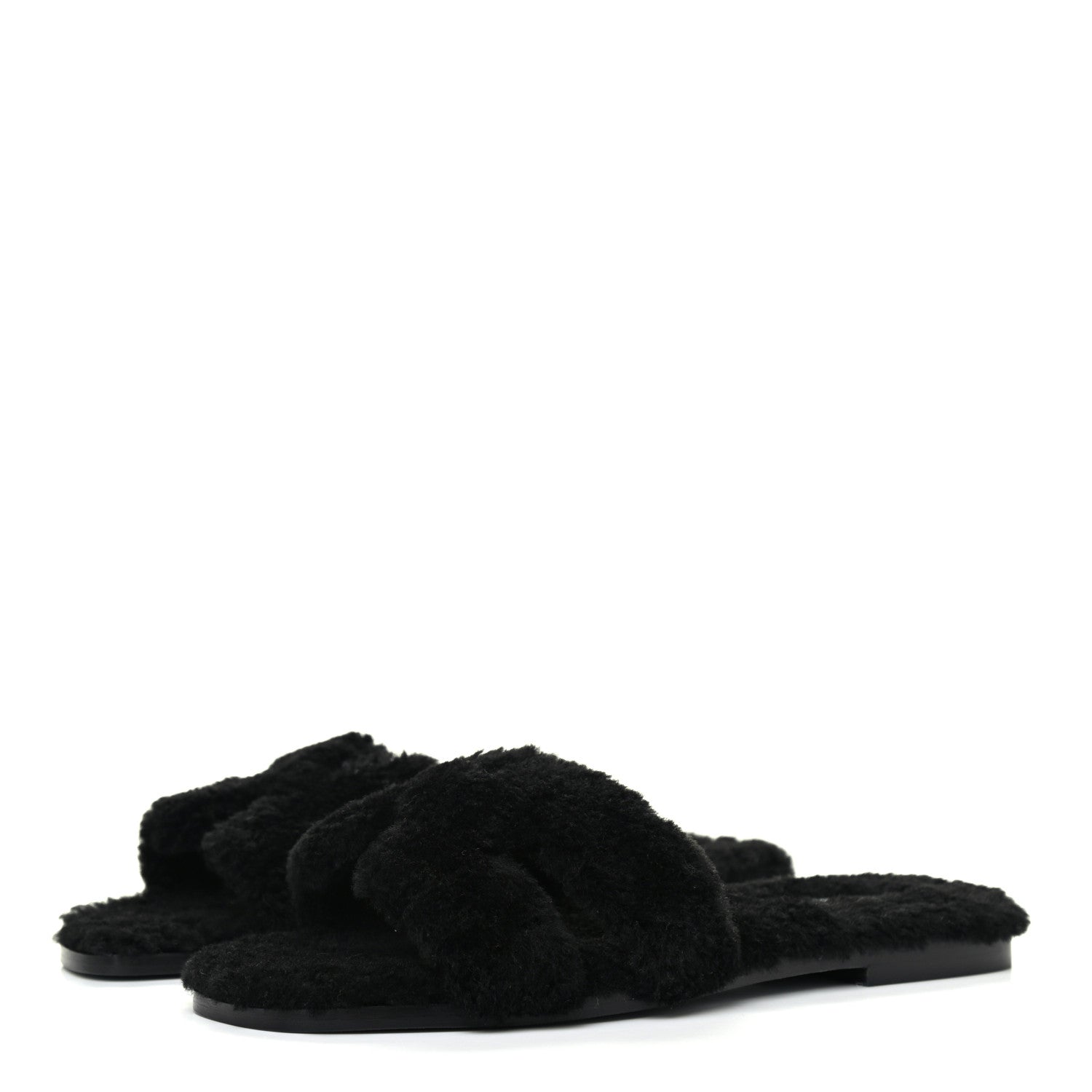Hermes Woolskin Oran Sandals 39 Black 3 of 9
