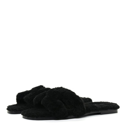 Hermes Woolskin Oran Sandals 39 Black 3 of 9