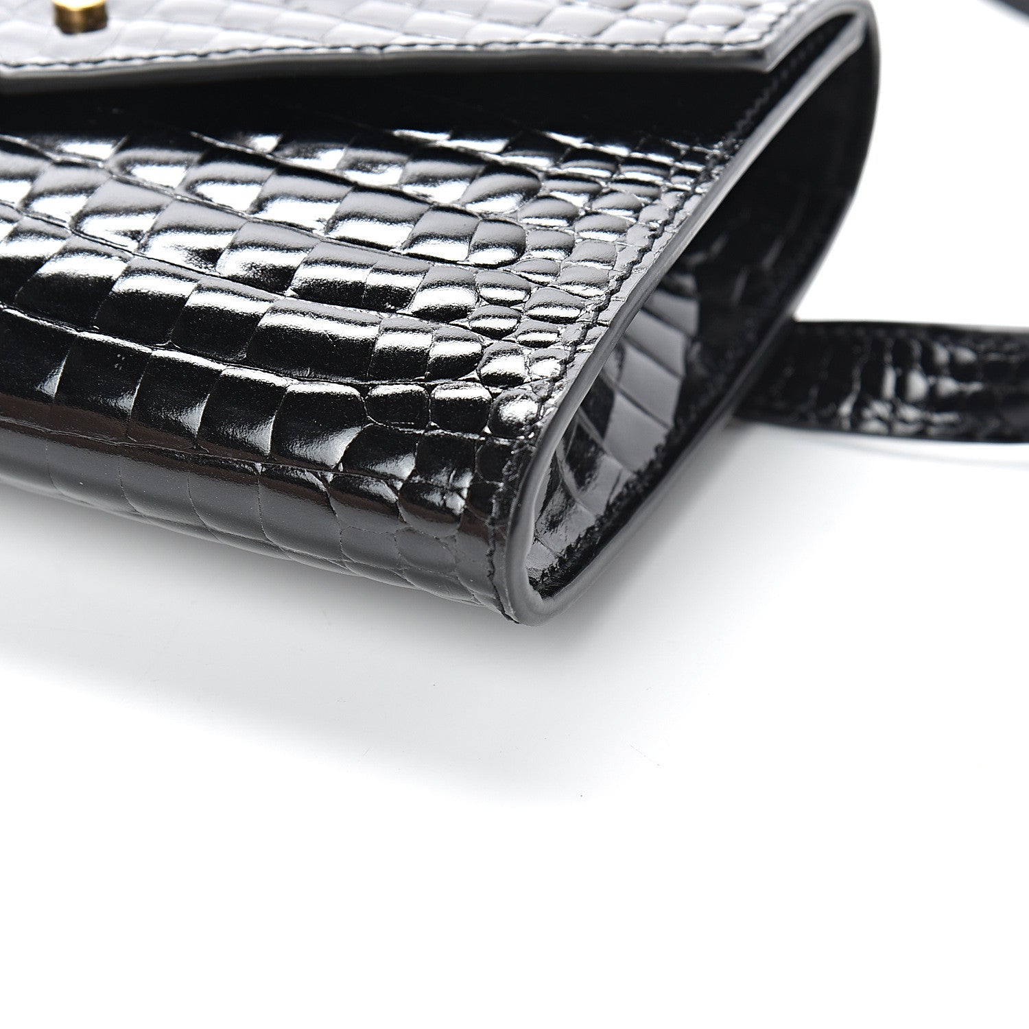 Saint Laurent Calfskin Crocodile Embossed Envelope Belt Bag Black 9 of 9