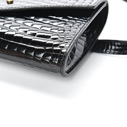 Saint Laurent Calfskin Crocodile Embossed Envelope Belt Bag Black 9 of 9