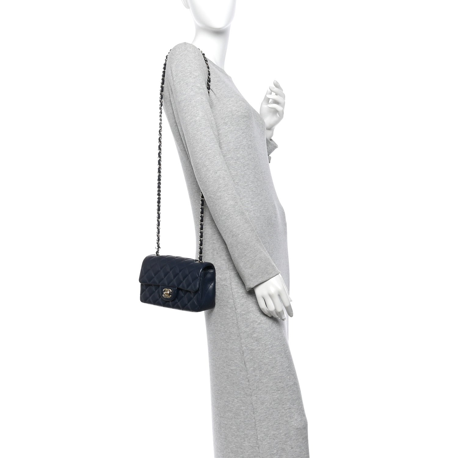 Chanel Lambskin Quilted Mini Rectangular Flap Dark Navy Blue 2 of 11