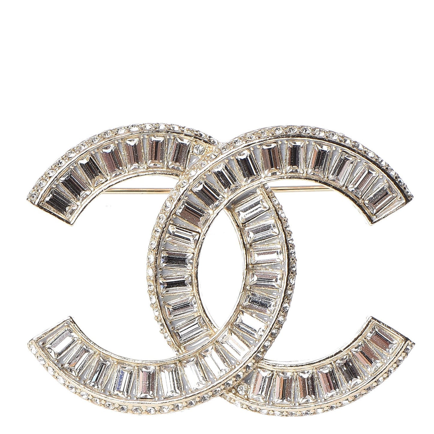 Baguette Crystal CC Brooch Gold